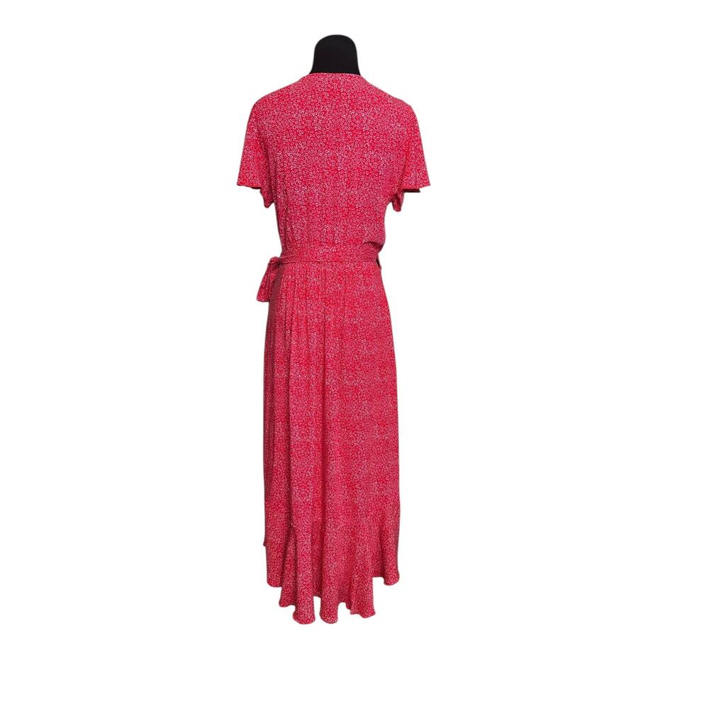 Zesica red white print short sleeves wrap midi dress size Small - Picture 10 of 16